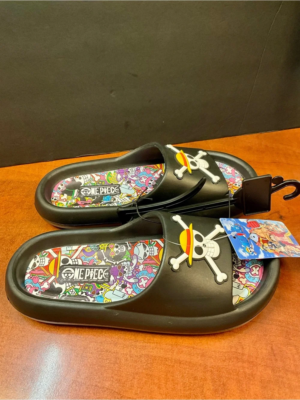 Onepiece Men’s Black Slides with Colorful Printed Footbeds